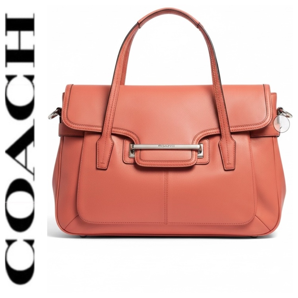 COACH Taylor Marin Satchel Coral Salmon Pink Leather F26781 Crossbody Bag $398
